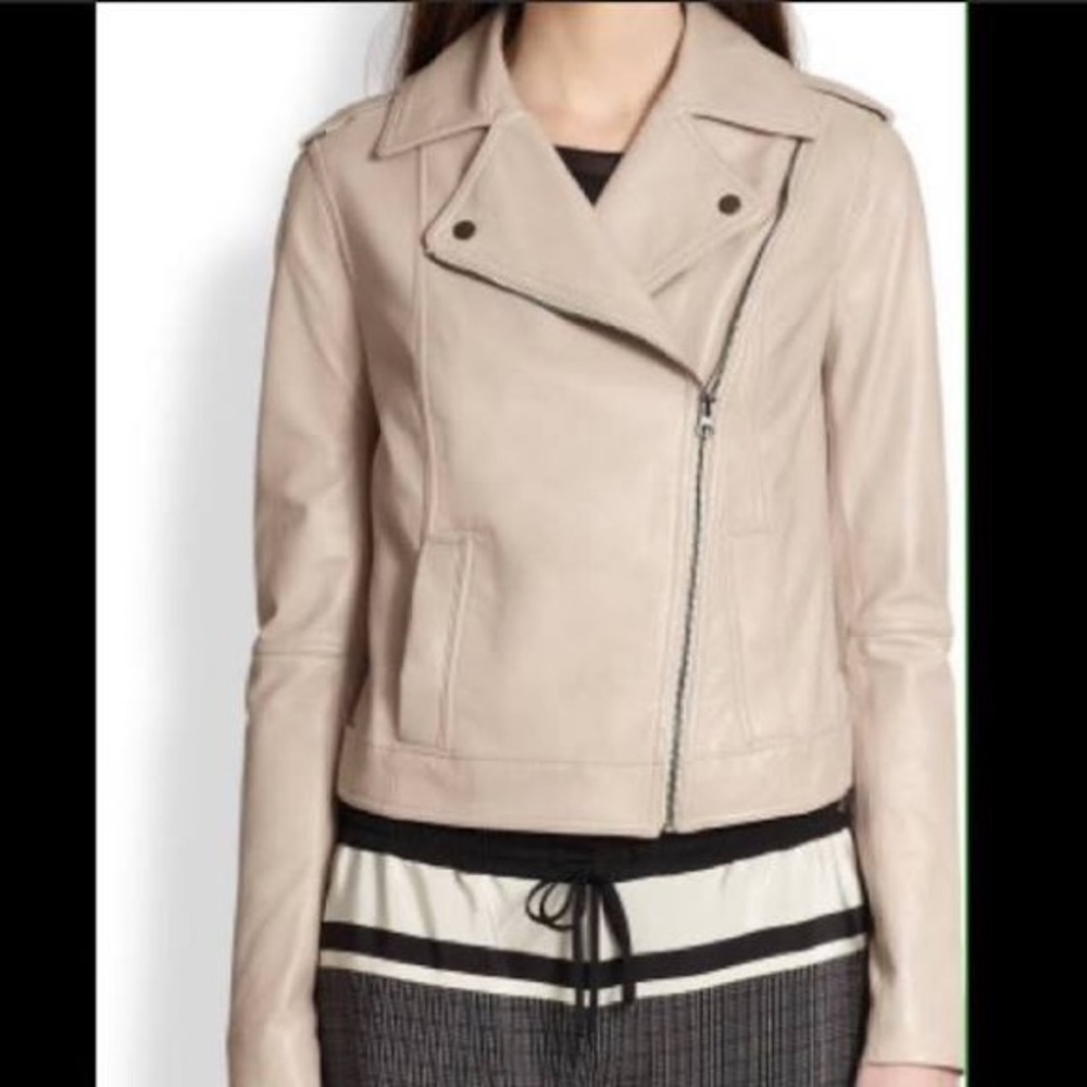 Vince Genuine Leather Moto Motorcycle Jacket Medium | Color: Gray/Tan | Size: M
